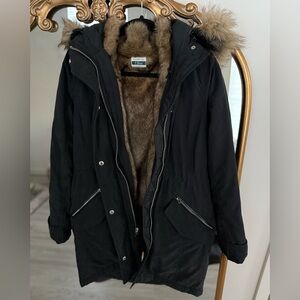 Abercrombie & Fitch Black Fur-Lined Parka with Faux Fur Hood